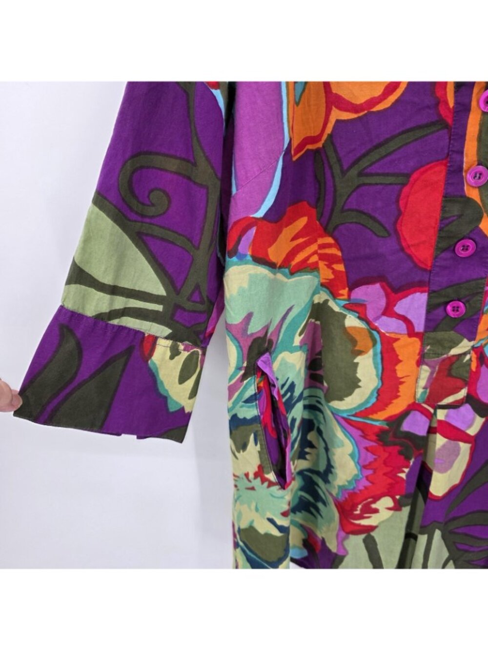 Soft Surroundings Tunic Shirt Women L Purple Floral Pockets Boho Artsy Lagenlook - Picture 5 of 15